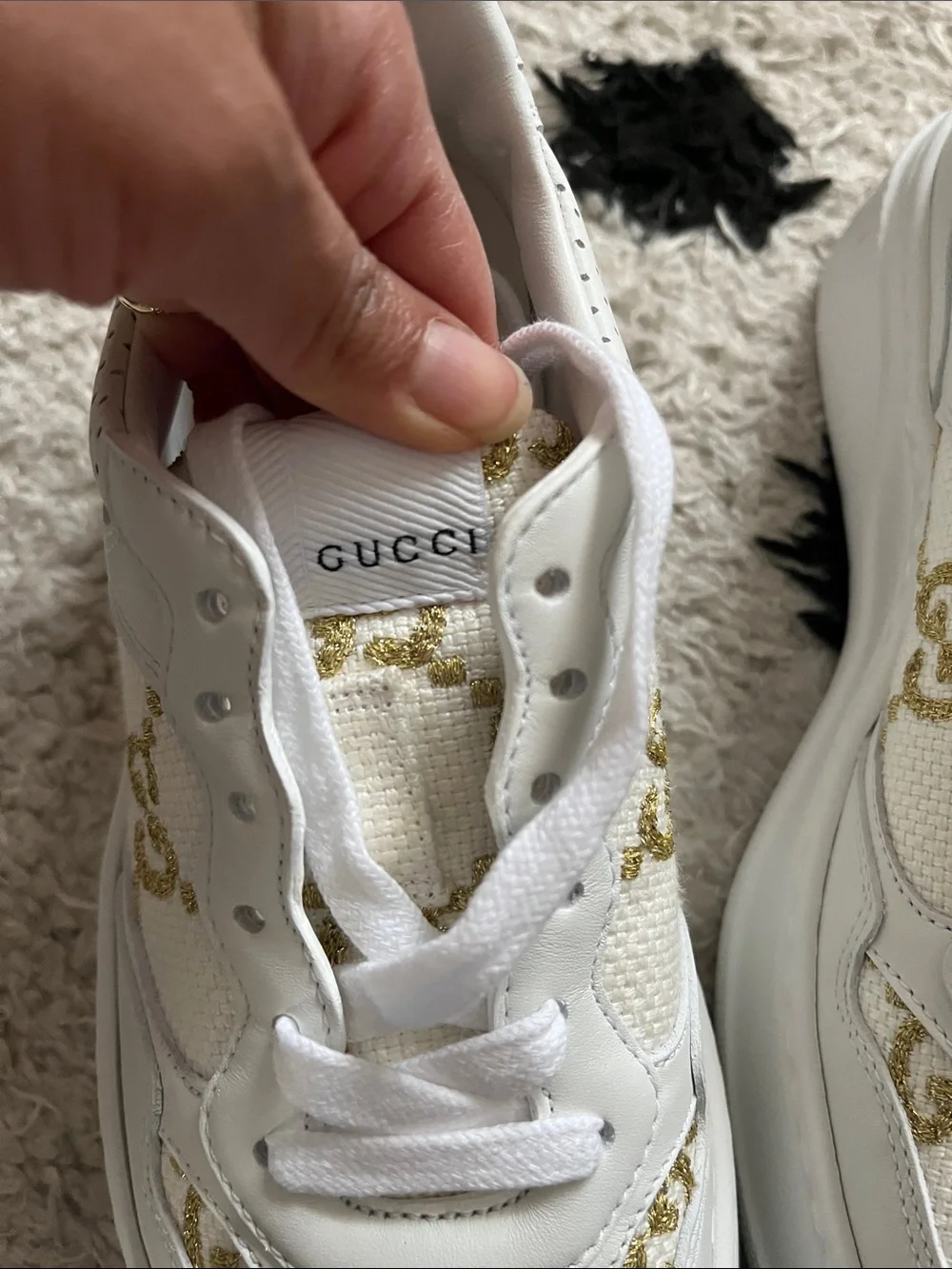 Gucci White Sneakers with Gold GG Embroidery size 6 new - Picture 5 of 14